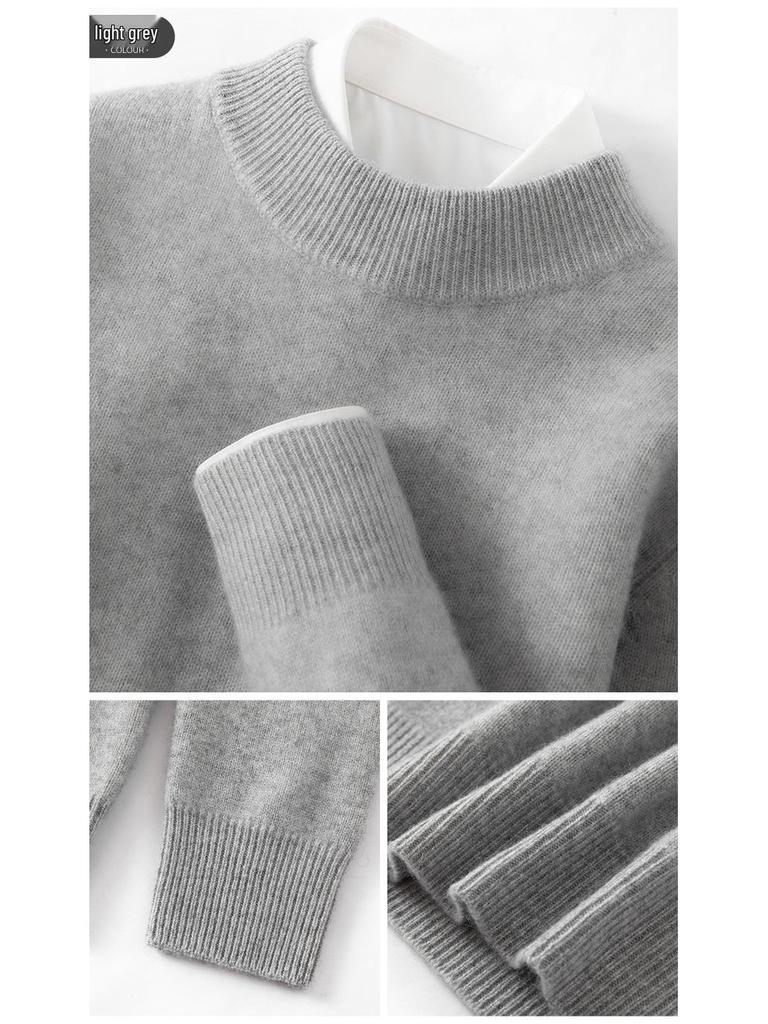 Men's High Neck Cashmere Sweater - Long Sleeve, Solid Color, Loose Knit Pullover for Autumn & Winter