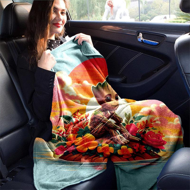 1pc Groot Printing Blanket - Soft, All-Season Throw for Office Blanket, Personalized Gift with Adorable Cartoon Design