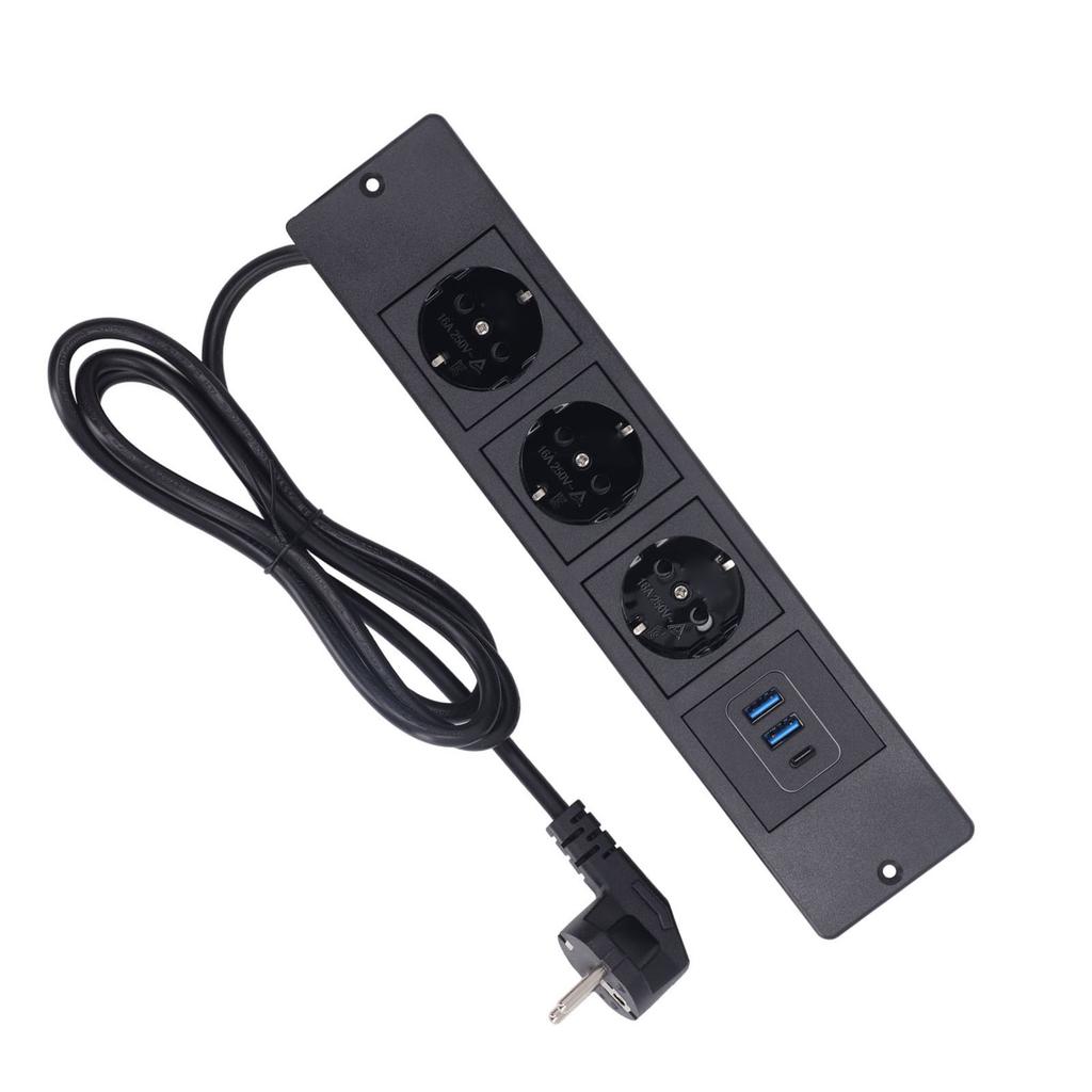 Versenkbare Steckdosenleiste 3x Steckdosen 2x USB A 1x USB C PD20W Anschlüsse Tischsteckdose mit 1,5 m Kabel Standard
