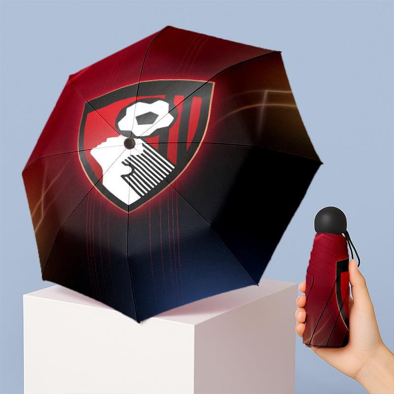 Bournemouth Football Pattern Printed Mini 5 Folds 8 Ribs Compact Umbrella Windproof Waterproof Lightweight Portable Folding