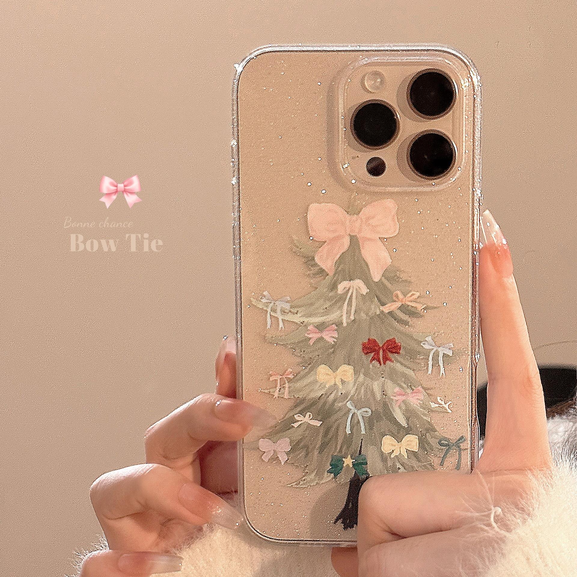 

Applicable To Apple 15promax Mobile Phone Case Bow Christmas Tree Iphone16 Soft 14 Transparent Glitter 12 Soft Set 12pro max(6.7)