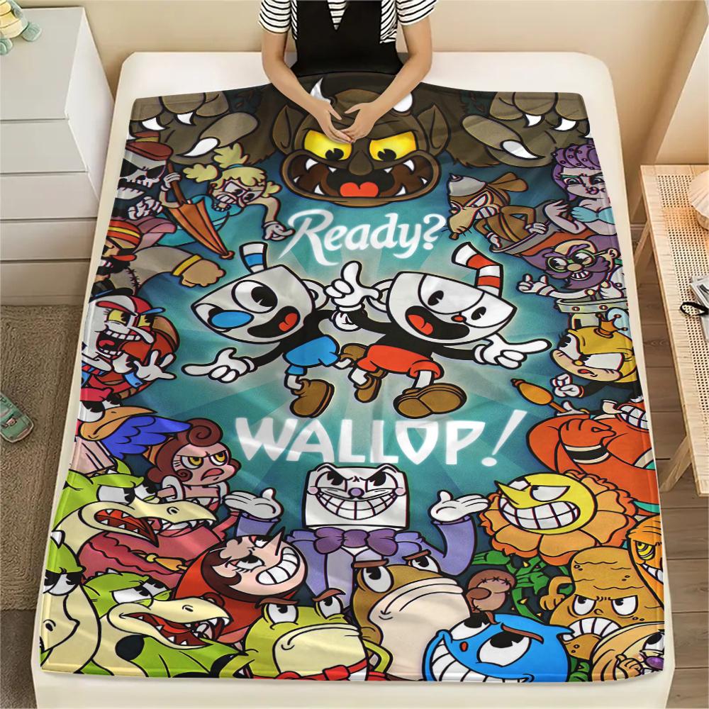 1Pc Cuphead Print Flannel Blanket, High Quality Comfortable for All Seasons, Home Decor, Warmth and Comfort, Perfect for Christmas Gifts