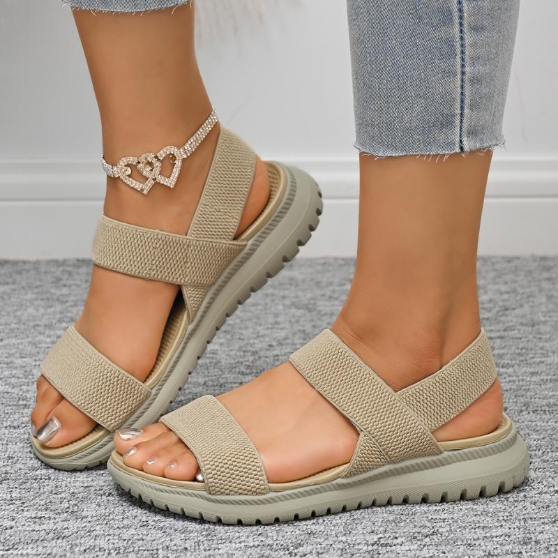 Casual Khaki Canvas Strap Wedge Heel Sandals Women 2025 Summer Round Toe Medium Heel Sandals Comfortable Soft Sole Shoes Women