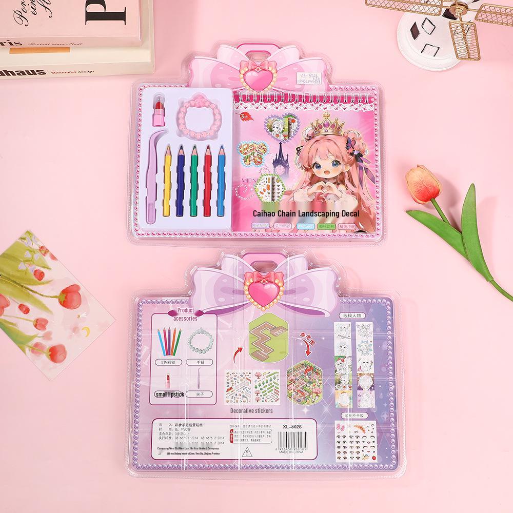 Cartoon Color DIY Bracelet & Scenery Sticker Set for Girls - Educational Handmade Coloring & Painting Gift