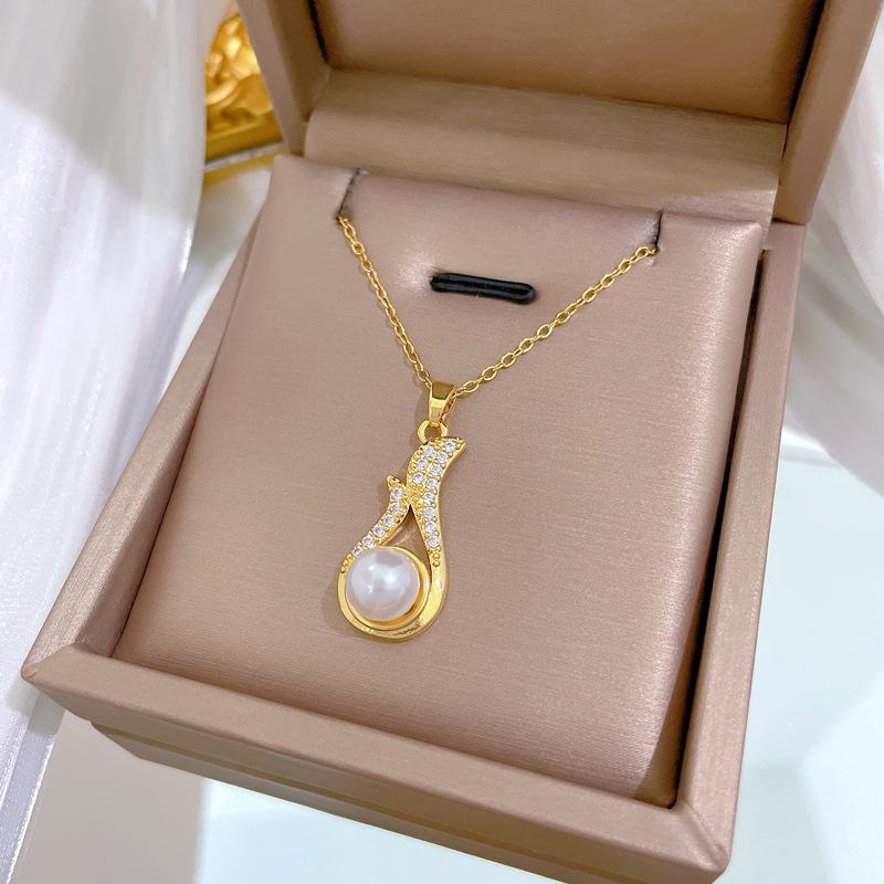 Micro-paved Gorgeous Stainless Steel Charm Fox Tail Fox Zircon Necklace Earrings Set Classic Girls Party Gift