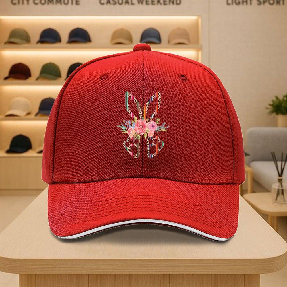 Floral Leopard Bunny Easter Baseball Cap Polyester Lightweight Outdoor Casual Unisex Cap One Size
