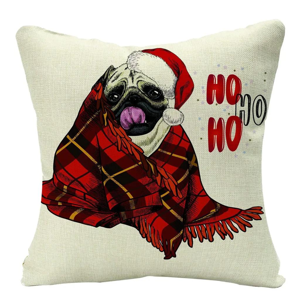 2022 Merry Christmas Home Decor Cushion Cover 45x45cm Cute Animals Cartoon Printed Throw Pillow Cover Xmas Decorative Pillowcase