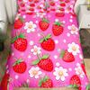 Kids Pink Strawberry Duvet Cover King Queen Mushroom Bedding Set For Girls,Kawaii Fruit Comforter Cover Watercolor Quilt Cover