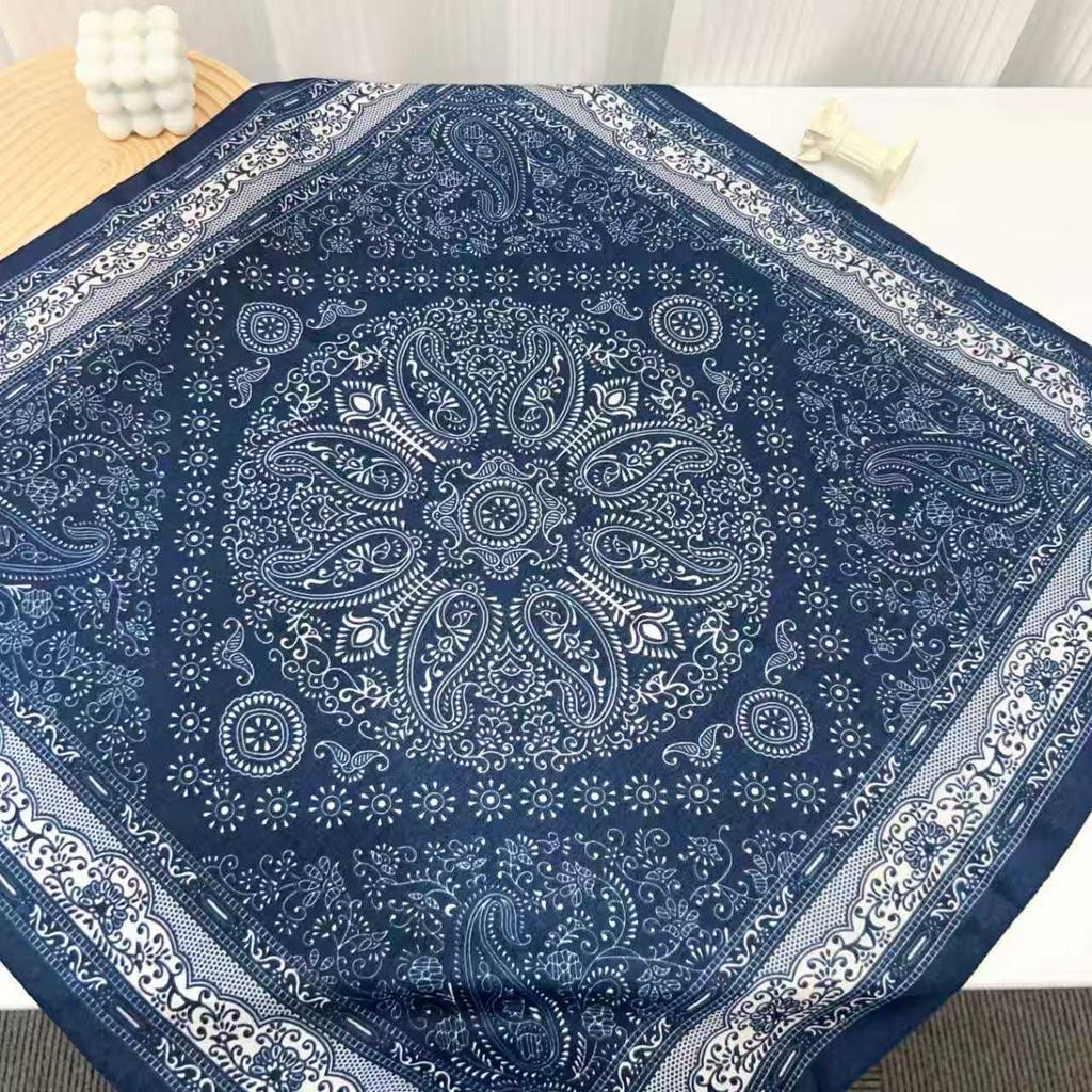 New Navy Blue Cashew Flower Small Square Scarf Silk Scarf Women's Neck High-end Waist Decorative Scarf Neck Protection Shawl Scarf