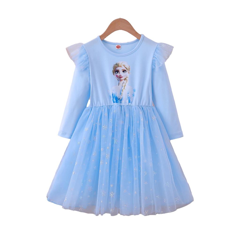 Elsa Princess Spring/Autumn Dress: Girls' Mesh Skirt, One-Piece Stylish Outfit