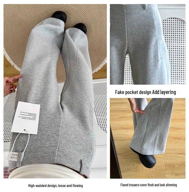 Gray Women's Micro-Flare Sweatpants, 2026 Spring Collection: Wide-Leg, Plus Velvet, Petite & Thick, Casual Sports Pants