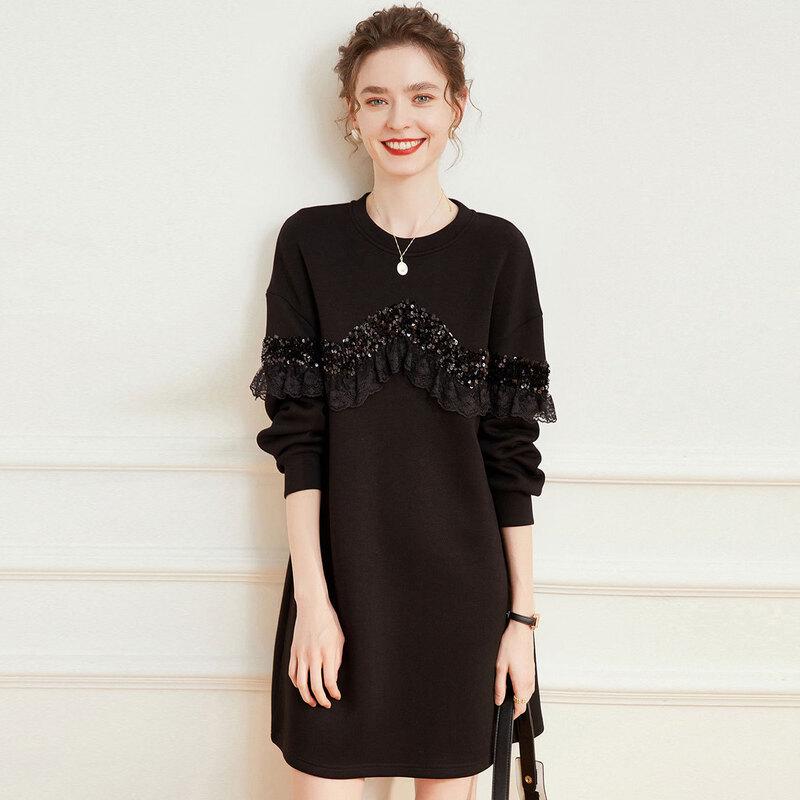Sequin Lace Patchwork Little Black Dress