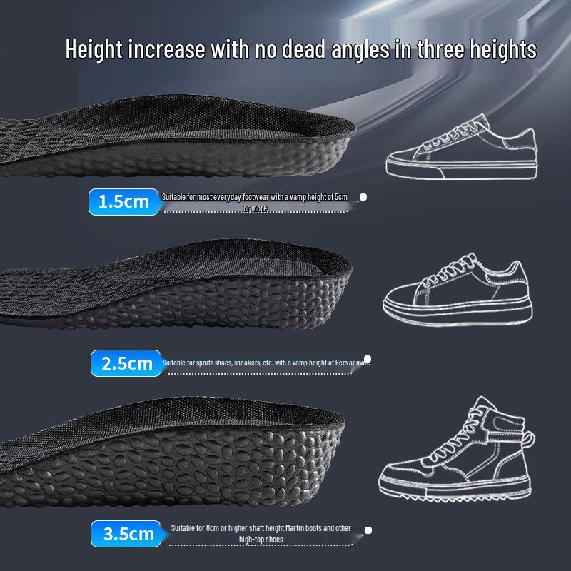 EVA Air Cushion Height Increasing Insoles: Soft, Breathable, Shock-Absorbing, Sweat-Wicking, Odor-Resistant for Men.