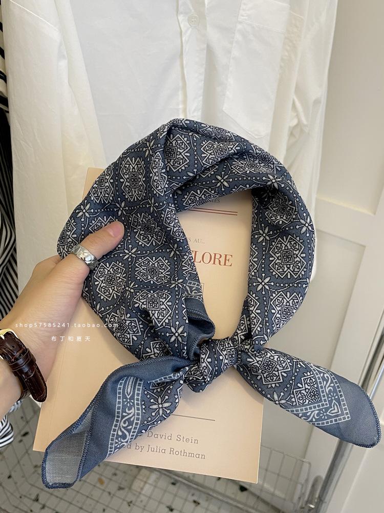 18Cm Cotton and Linen Cashew Small Square Scarf Spring Summer and Autumn Thin Decorative Scarf Air Conditioner Room Neck Scarf Headband Headscarf