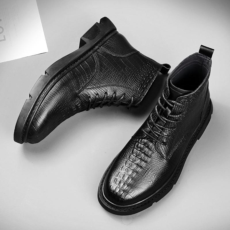 FashionCrocodile Pattern Men's Ankle Boots Luxury Brand High Top Footwear Fashion Outdoor Street Chelsea Shoes Comfortable Short Botas