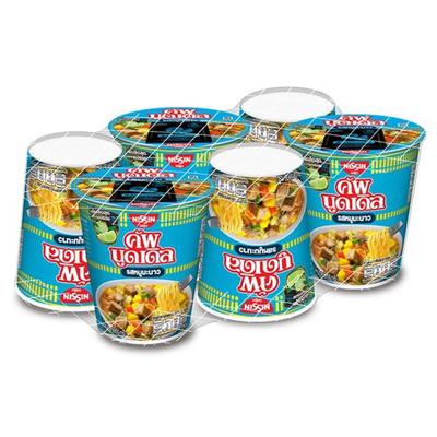 NISSIN Лапша в чашке Лапша быстрого приготовления со свининой и лаймом (Му Манао) Ароматизатор 77 г. х 6 шт.