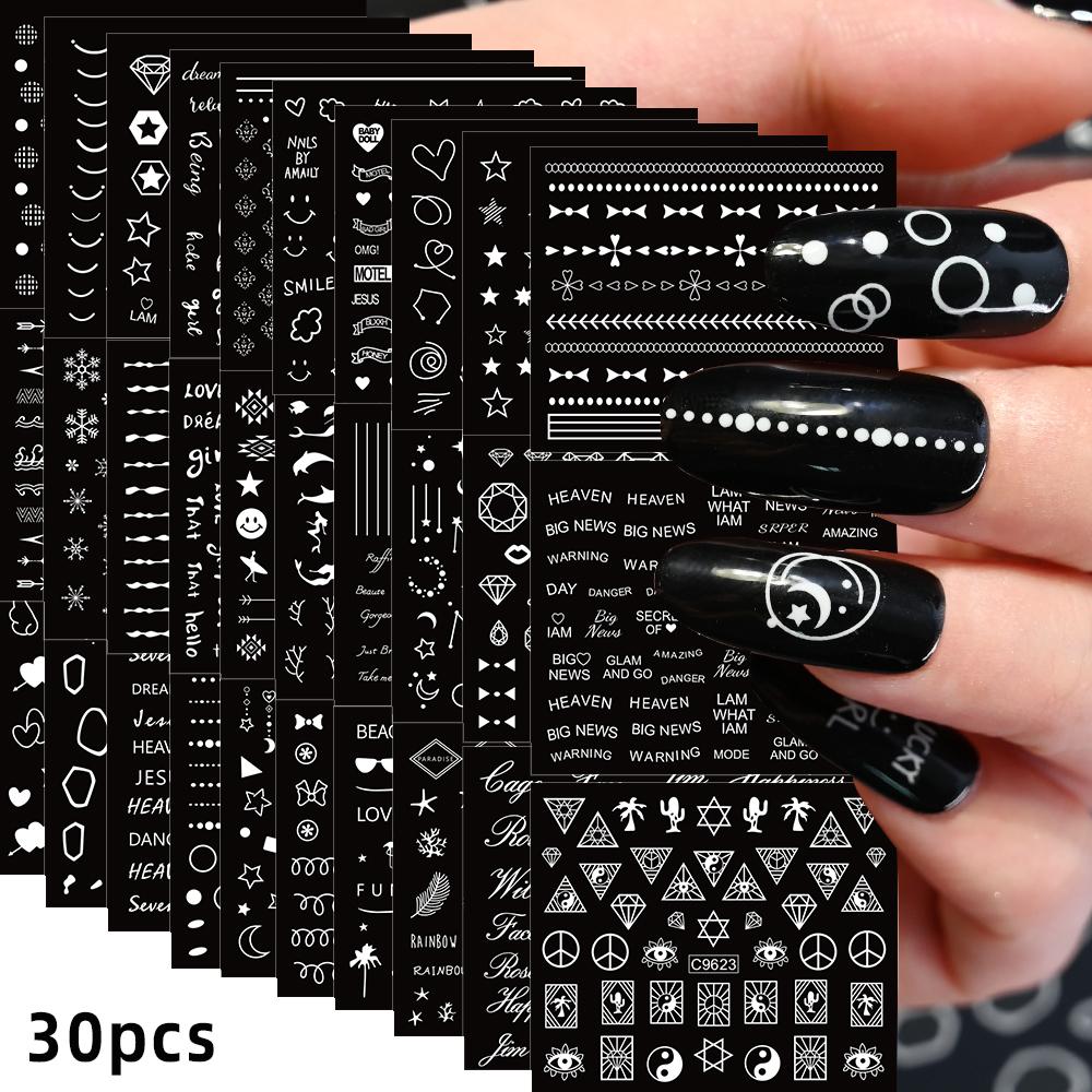 30 Stück Weihnachten Geprägt Glitzer 5D Nagelaufkleber 6*5cm Elch Schneeflocke Bär Schneemann Xmas Aufkleber Winter Maniküre Glitzer Aufkleber
