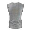 Men Club Performance Vest O Neck Smooth Glossy Surface Check Sleeveless Slim Fit Soft Mid Length Party Nightclub Festivals Dance Tank Top