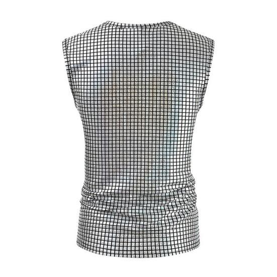 Men Club Vest O Neck Smooth Glossy Surface Check Sleeveless Slim Fit Soft Mid