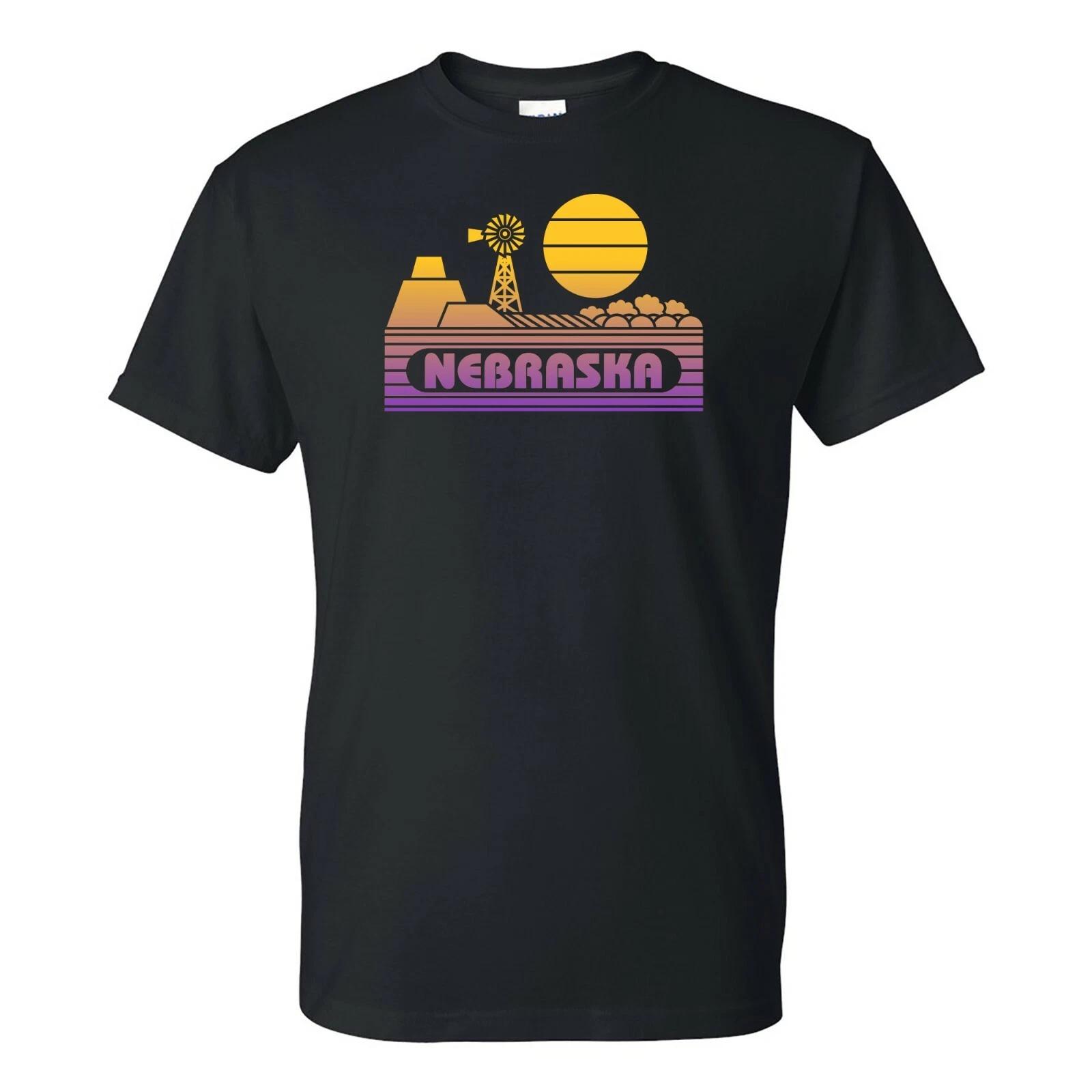 Nebraska Groovy Sunset - Landscape Vacation Home State T Shirt - Black 4XL
