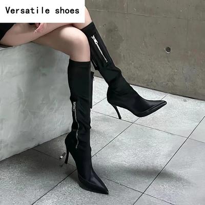 Stretch Slim Women Knee-High Boots Fashion Pointed Toe Shoes Autumn Winter High Heel Ladies Knight Long Booties