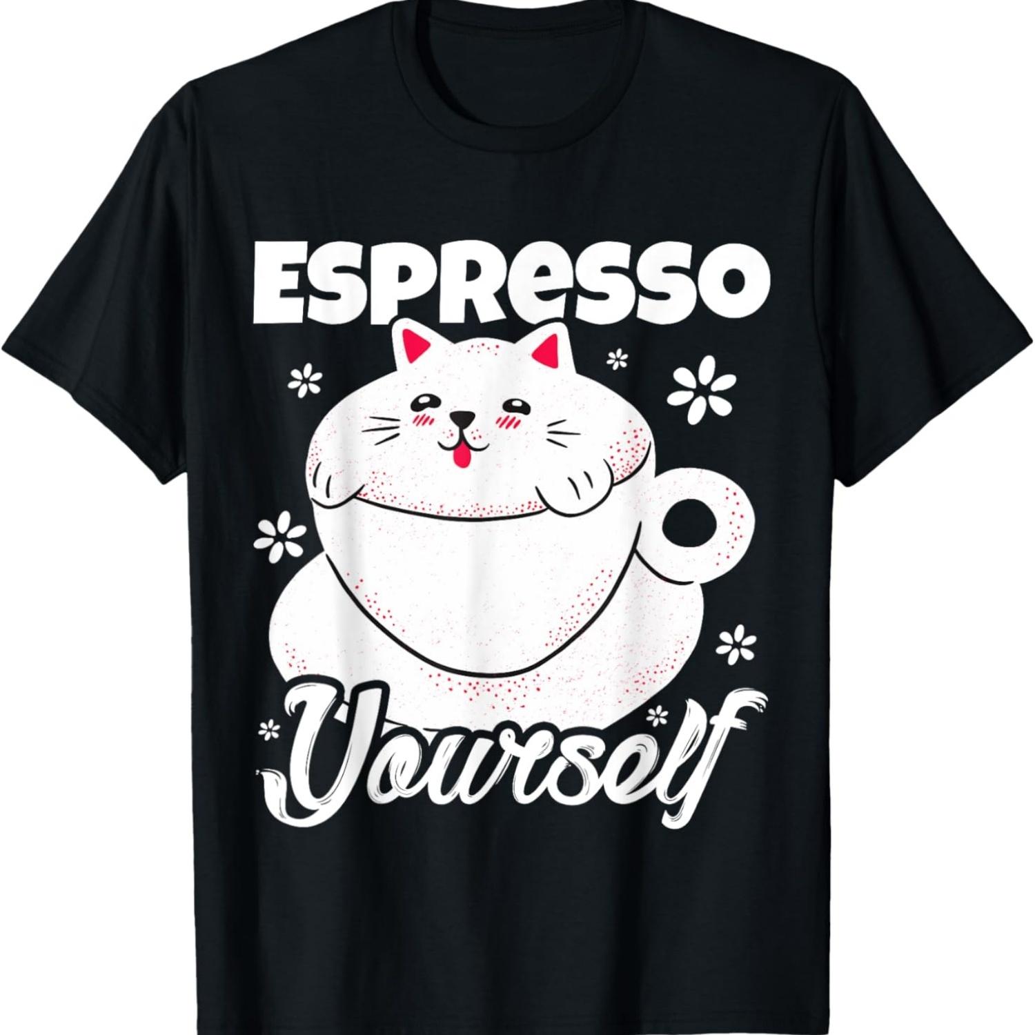 Espresso Yourself Kitten Latte Coffee Lover Cute Cat Men Women Kids T-Shirt S чёрный