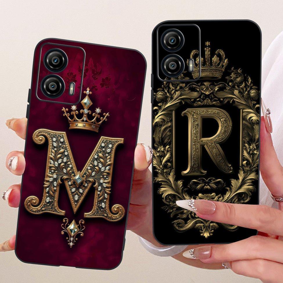 Casing For Motorola Moto G53 G55 G73 Case For Moto G55 XT2435-2 Cover Silicone Luxury Crown A-Z Letters 2D Painted Soft Bumper