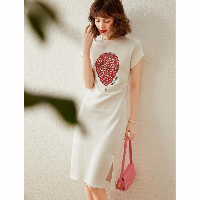 

Bailuyu Women s Pleated Slit Embroidered T-Shirt Dress S