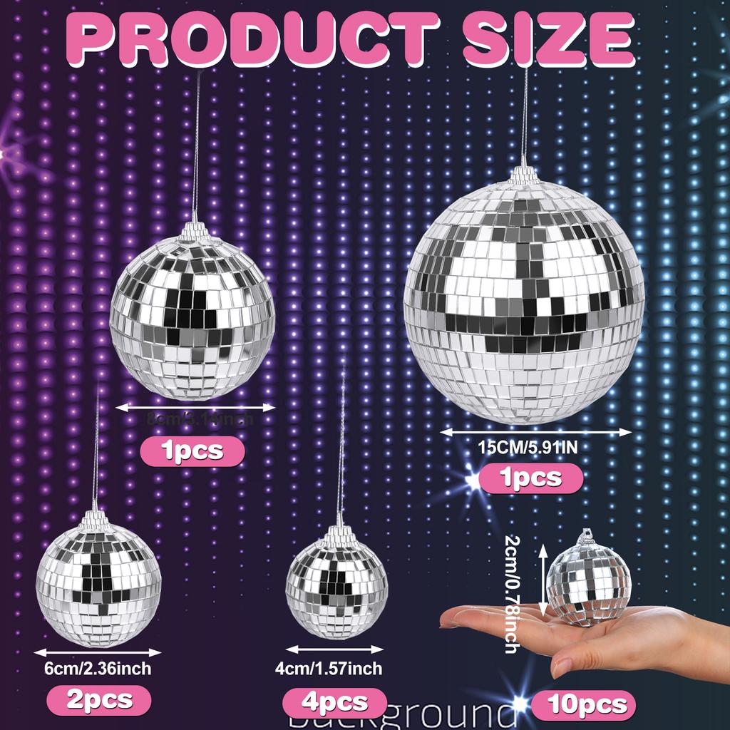 18Pcs Mirror Disco Ball Dj Lighting Effect Silver Disco Ball Hanging Foam Mirror Ball 70S Retro Disco Decoration For Disco Party