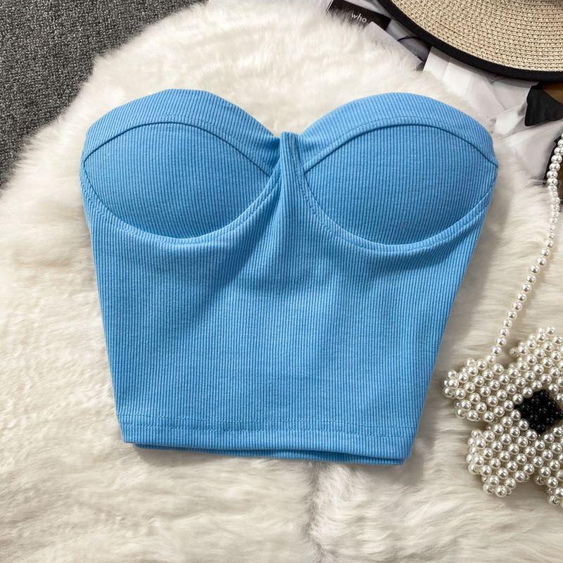 Pure Color Strapless Tube Top Vest Female Outwear Sexy Sexy Short Bare Midriff Slim Fit Thin Band Chest Pad Wipe Tops