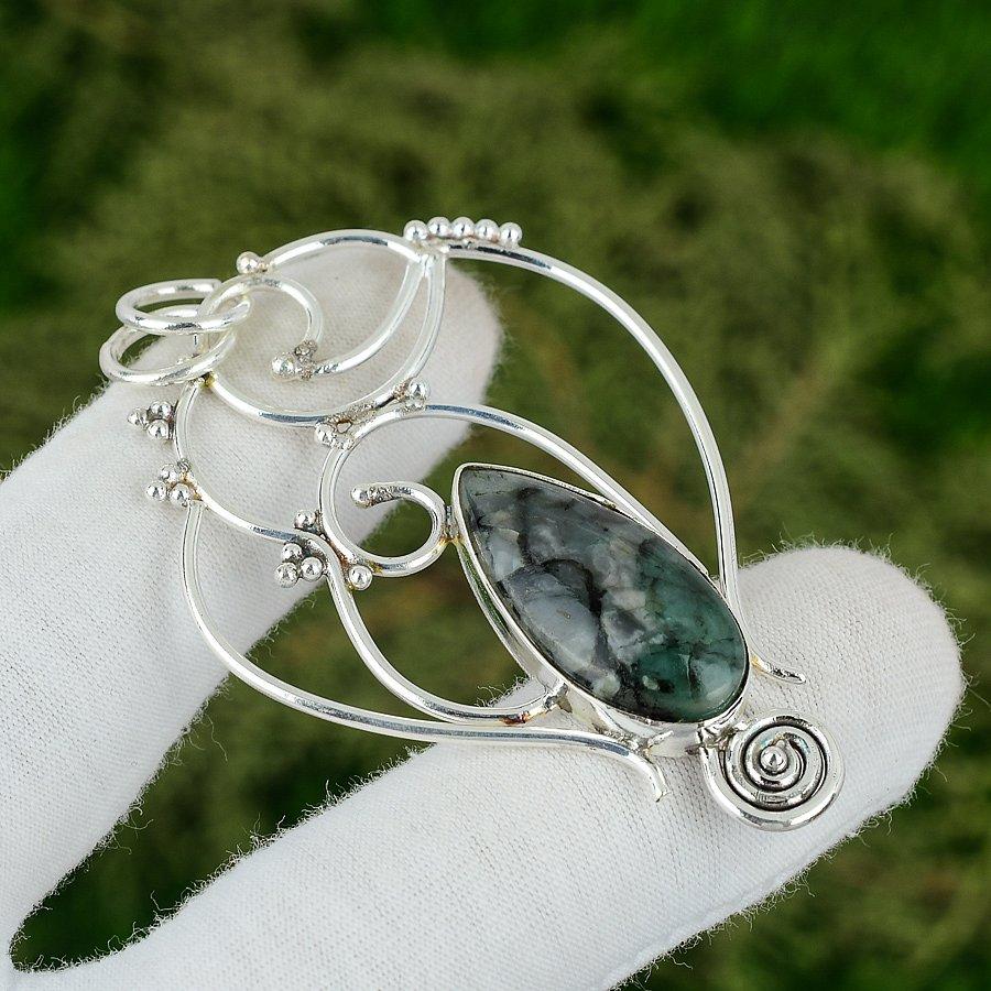 

925 Sterling Silver Pear Green Aventurine Gemstone Boho Anniversary New Pendant