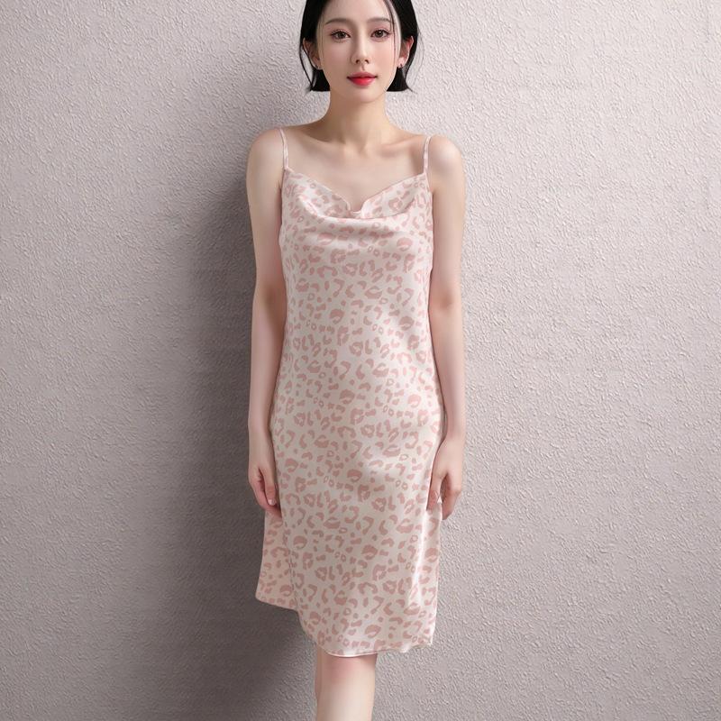 Ice and snow pajamas spring and summer women's sexy suspender vest nightdress thin swing neck print
