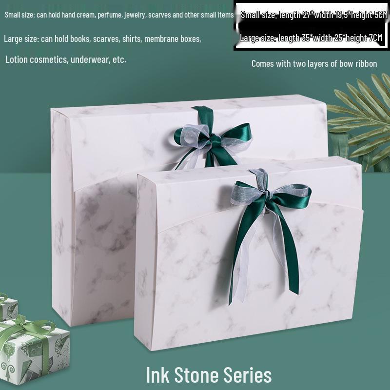 Custom Pearlescent Bow Ribbon Gift Box for Silk Scarves, Pajamas, and Shirts