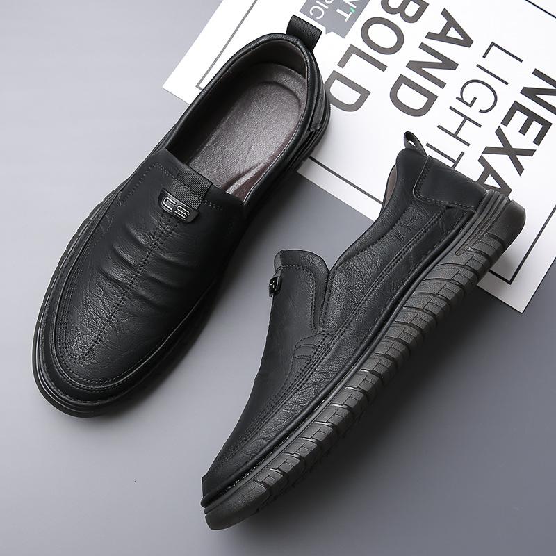 Men's Leather Shoes Autumn and Winter Casual Leather Shoes Men's Driving Shoes Men's Non-slip Velvet Warm Business Leather Shoes