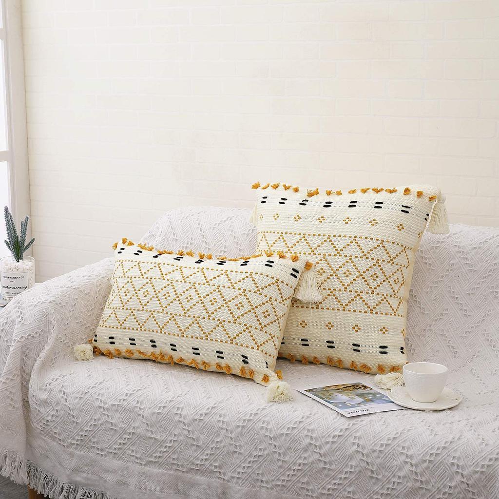 Office Light Luxury Pure Cotton Bohemian Tassel Pillow Office Lumbar Pillow Bedside Pillow Cushion Sofa Pure Cotton