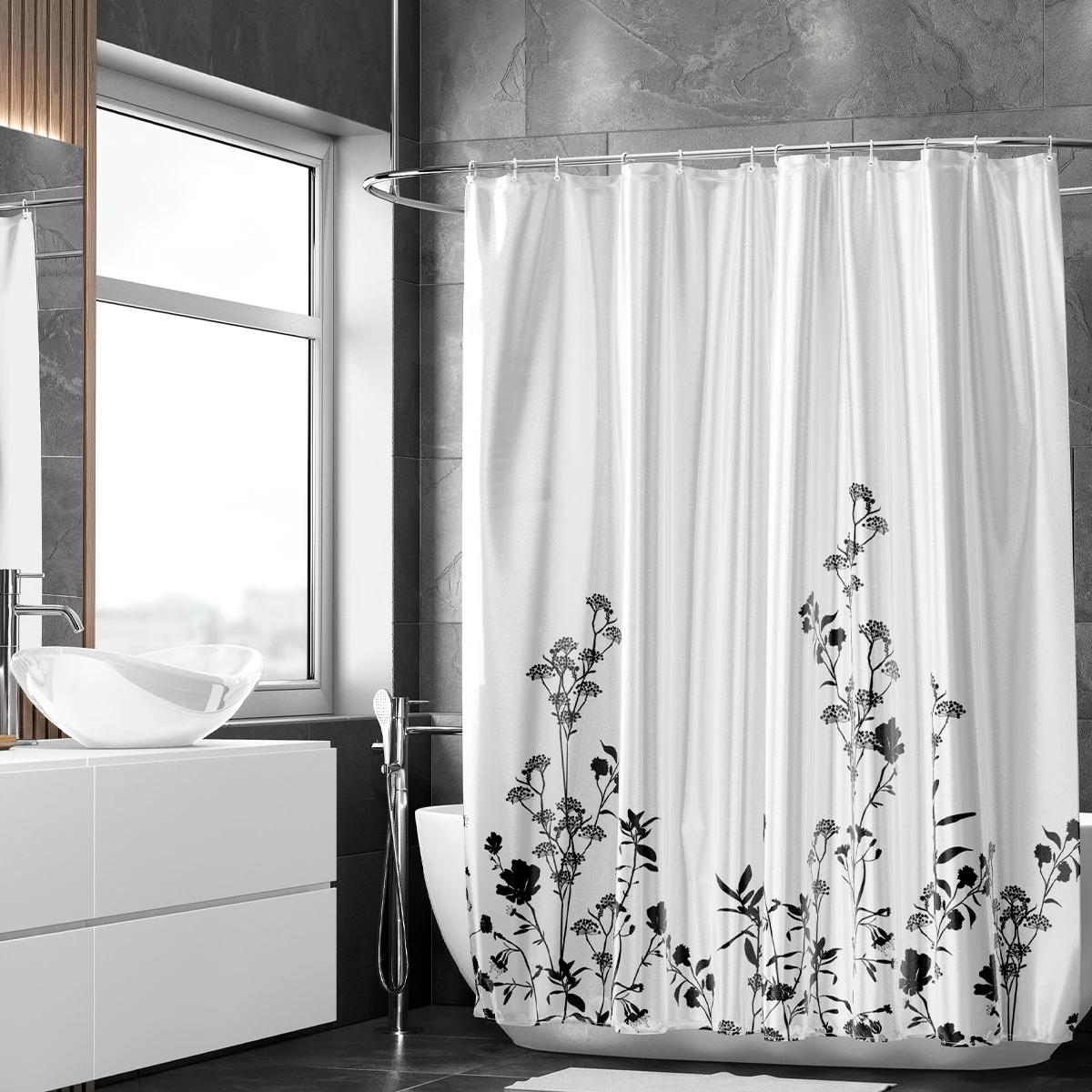 Floral silhouette waterproof shower curtain   1pcs W90XH180cm