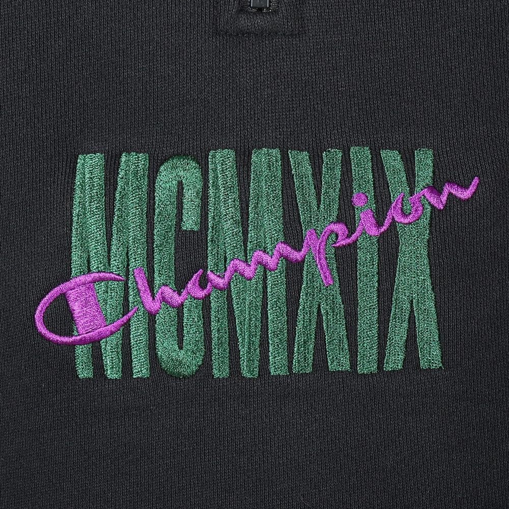 Long Graphic Half Zip Action Black [Champion] Sweatshirt, Sleeve, Fleece, Print, Sweatshirt, Style, C3-Z003, Men's,