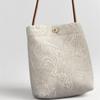 Beige Jacquard Embroidery Handbag Women Vertical Lightweight Mini Shoulder Bucket Bag Ladies Retro Casual Crossbody Bags Purse