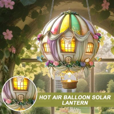 Hot Air Balloon Solar Light Decoration 2D Acrylic Flickering Flame Decorative Pendant for Garden Yard Home Decoration