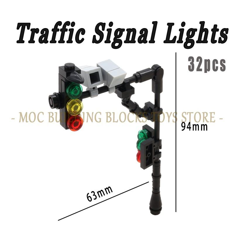 Moc Urban Transportation System Blocks City Traffic Network Signal Lights & Railway Public Building Bricks Creative Design Toys
