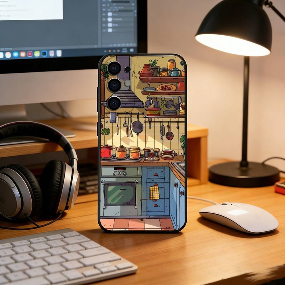 Cute anime kitchen pattern Phone Case For Samsung S25,S24,S21,S22,S23,S30,Ultra,S20,Plus,Fe,Lite,Note,10,Black Cover