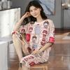 2 Piece Cartoon Printed Pajama Set Women's Summer Short Sleeve T Shirt and Shorts