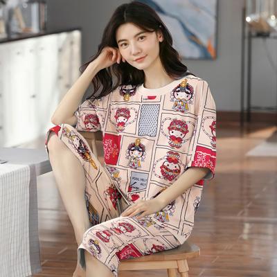 Conjunto de pijama de 2 piezas con estampado de dibujos animados, camiseta de manga corta y pantalones cortos de verano para mujer