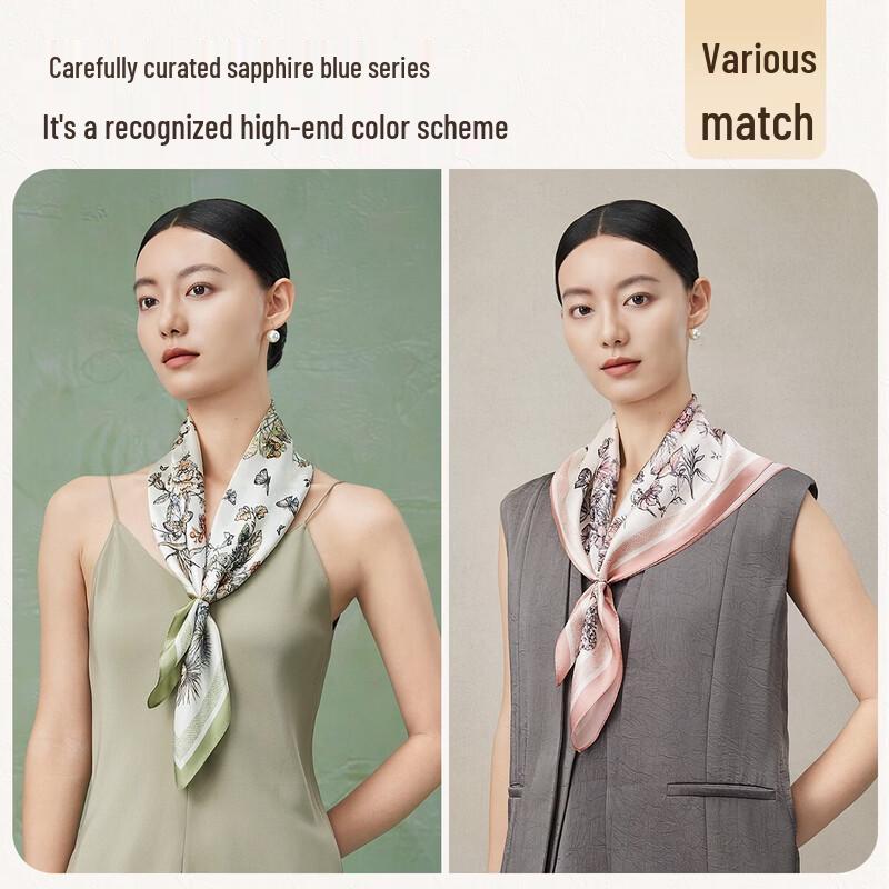Shanghai Story 100% Silk Double-Sided Floral Square Scarf