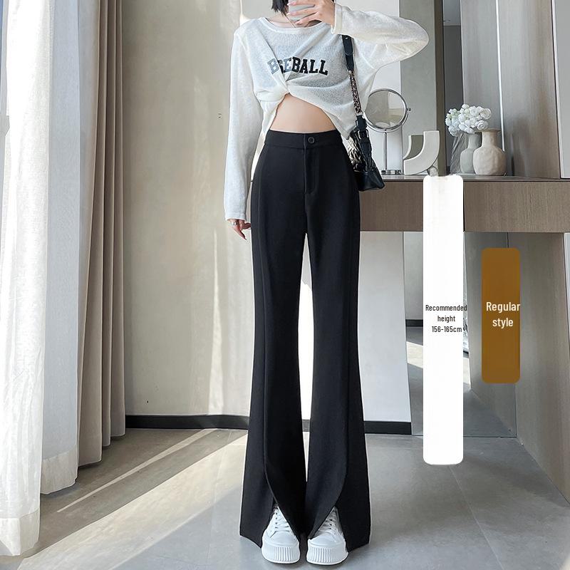 Women's High-Waist Black Flared Suit Pants - Slim Fit, Wide Leg, Spring 2024 Collection