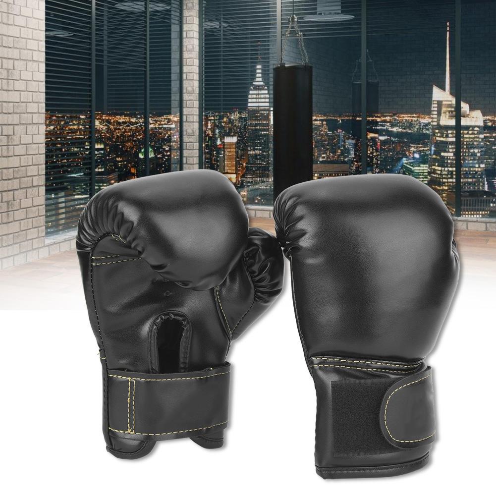 One Pair PU Leather Children Boxing Gloves Kids Sandbag Punching Sparring Training Mitts(Black)