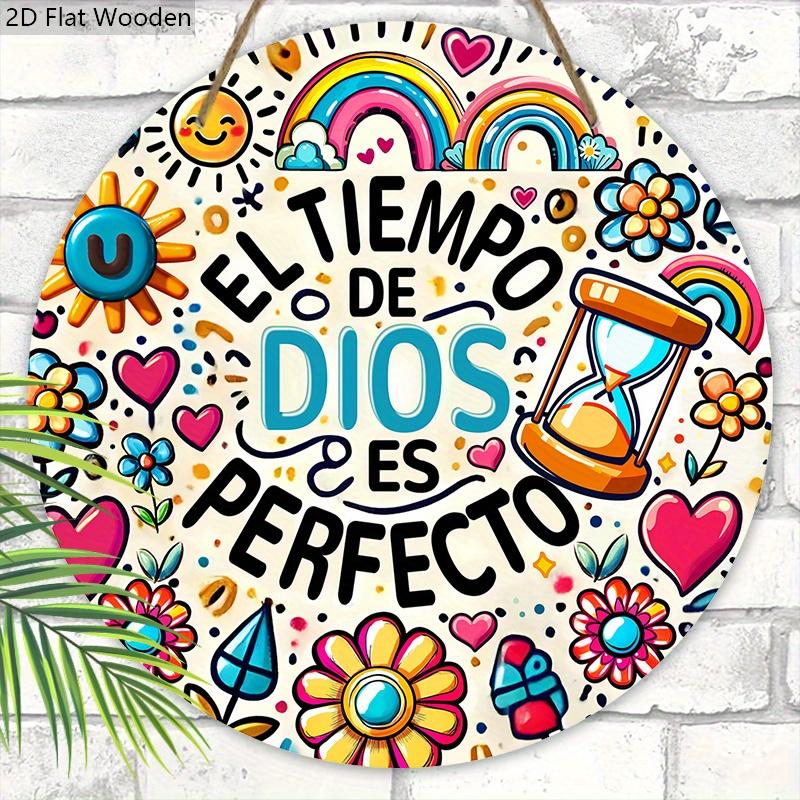DIOS Wooden Sign with Spanish Bible Scriptures - Round Sign for Front Door, Wall, Room Hanging Decor - Ideal Home Hanging Ornament