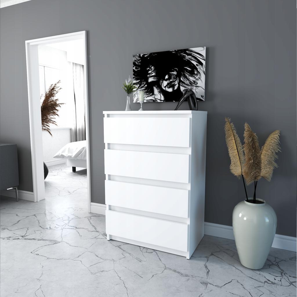 Weiße Kommode mit 4 Schubladen 60 CM TV-Schrank Möbel für Wohnzimmer Schlafzimmer Loft