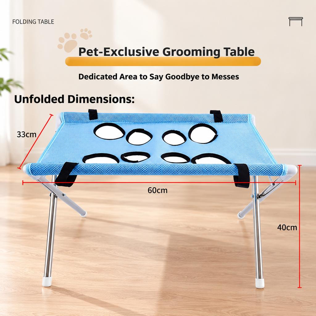 POKPAW Foldable Pet Grooming Table Portable Bathing Station Mesh Stand with Leg Holes for Small Dogs and Cats