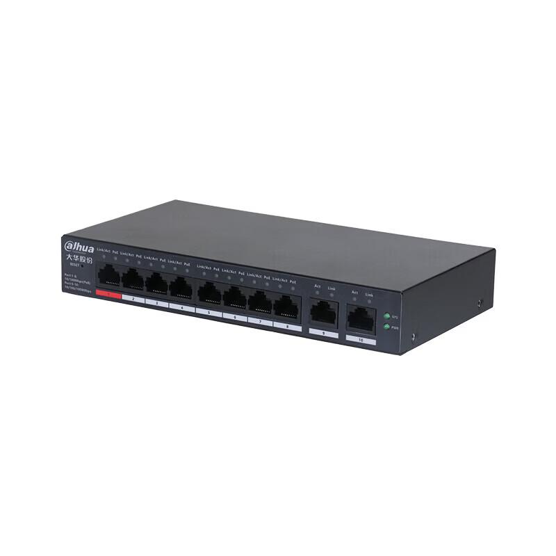 Dahua 8-Port Fast Ethernet PoE Switch with 2 Gigabit Uplink CN Plug (adapter Included)
